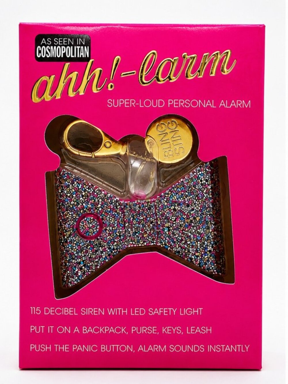 Blingsting Ahh-Larm Glitter Bow Personal Safety Alarm Keychain New In Box